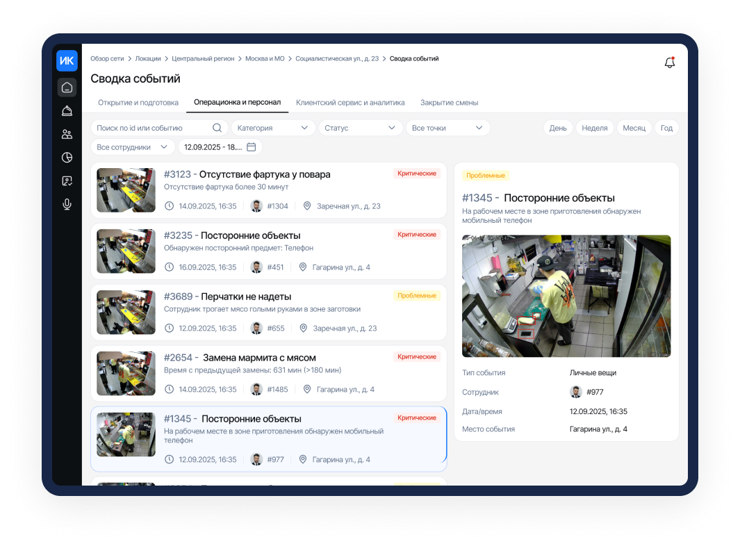 Кластеры открытия и закрытия смены